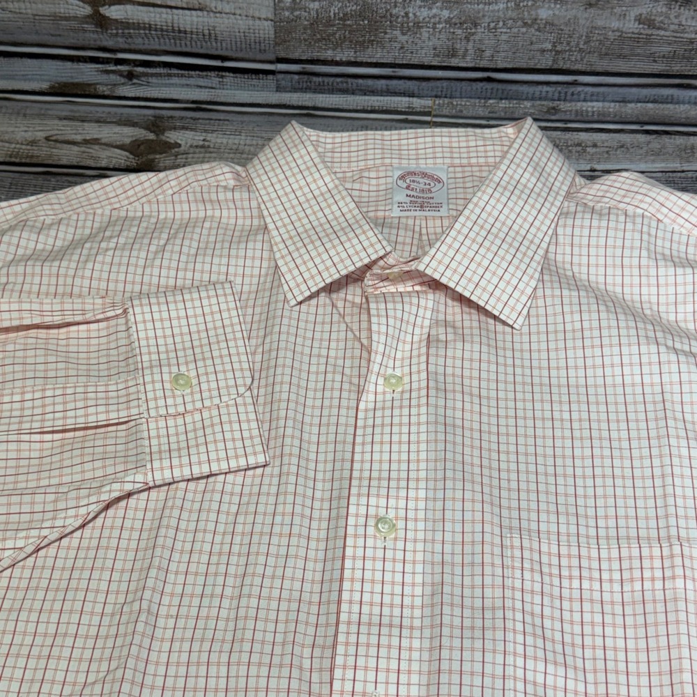 Brooks Brothers Button Down Shirt Mens 18.5-34 Orange Madison Supima Cotton